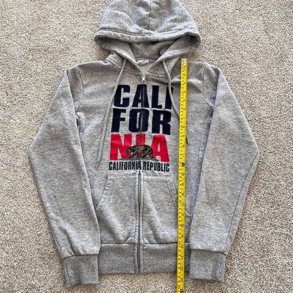 Y2K Vintage California Republic Embroidered Bear Gray Hooded Jacket S - Picture 6 of 7